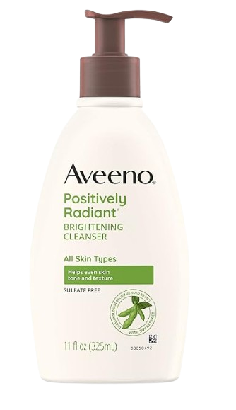 Aveeno Positively Radiant Brightening Facial Cleanser for Sensitive Skin, Targets Dull Skin, Moisture Rich Soy Extract, Non-Comedogenic, Oil- & Soap-Free, Hypoallergenic