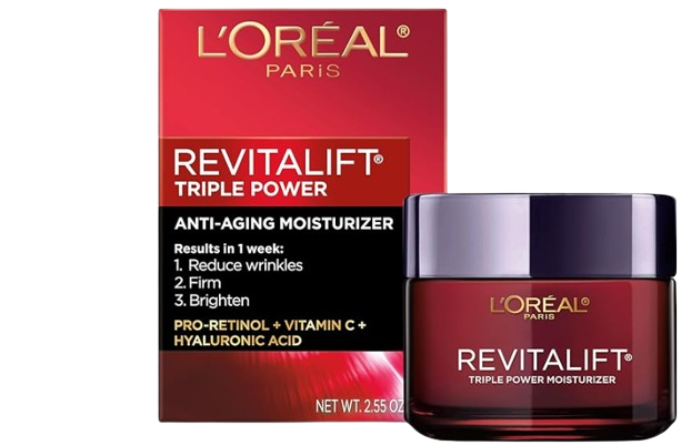 L'Oreal Paris Revitalift Triple Power Anti-Aging Face Moisturizer, Pro Retinol, Hyaluronic Acid & Vitamin C, Reduce Wrinkles 2.55 Oz