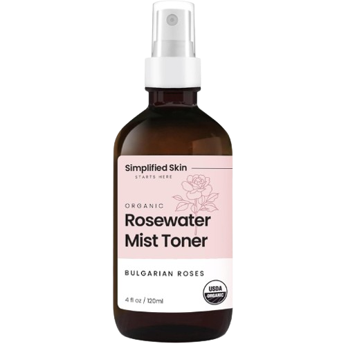 Rose Water for Face & Hair, USDA Certified Organic Facial Toner. Alcohol-Free Makeup Setting Hydrating Spray Mist. 100% Natural Anti-Aging Petal Rosewater by Simplified Skin